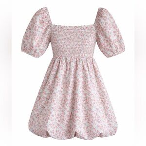 NWT Altar’d State Jocelyn Floral Daisy Puff Sleeve Satin Dress in Blue Size S